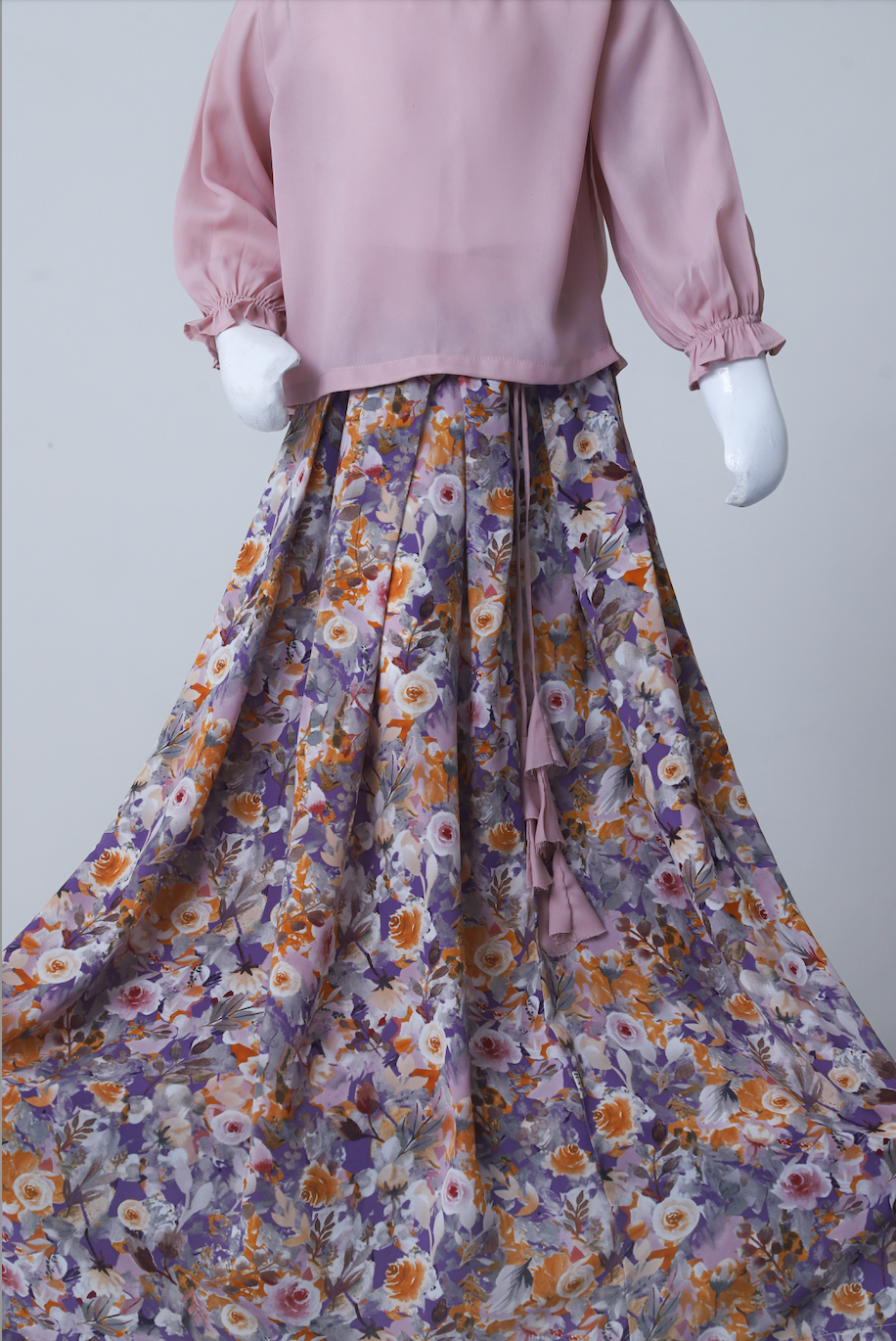 Girls Handmade Work Pink Floral Suit