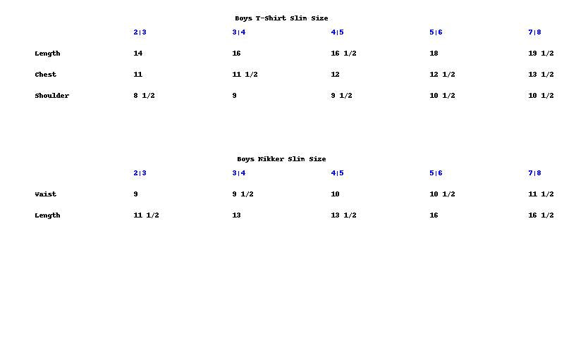 Size chart for boys' t-shirt and shirt with measurements on a white background