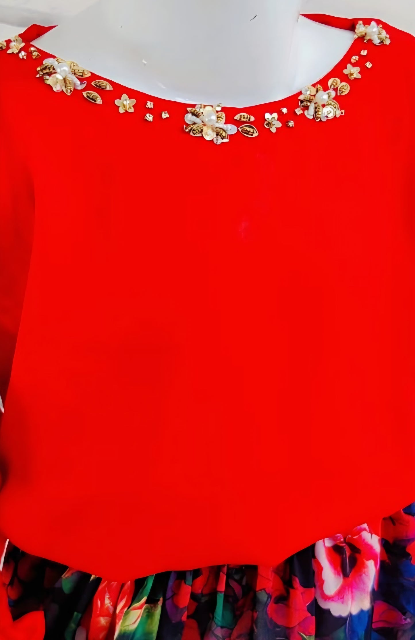 Girls Handmade Work Floral Frock with Red Top