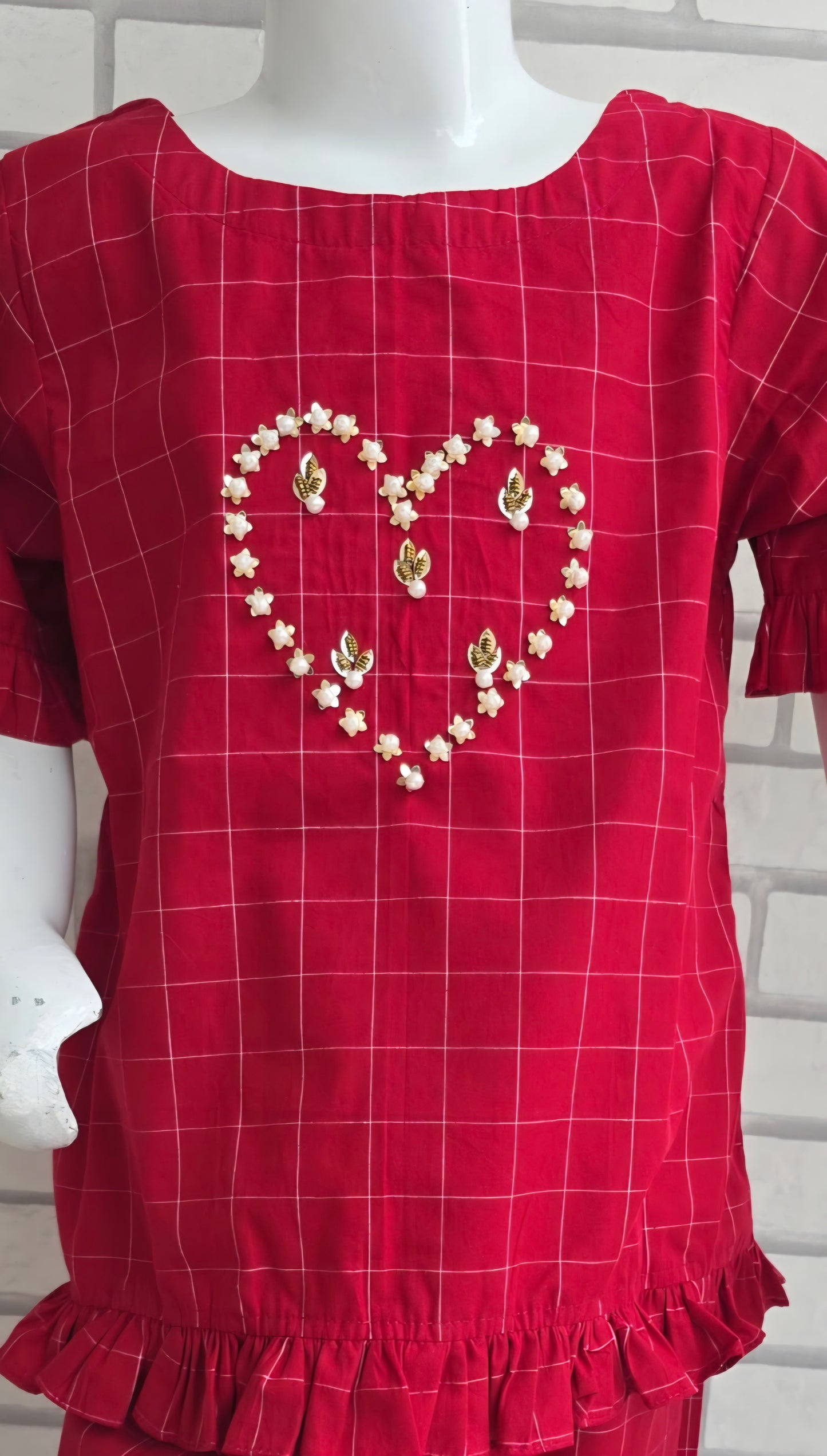 Girls' Red Heart Set Handmade Work