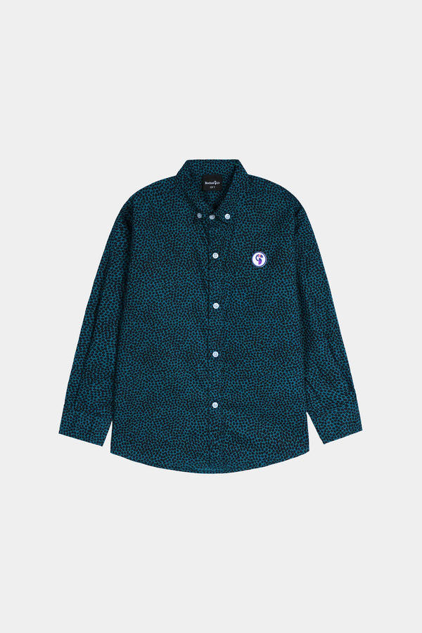 Bold Teal Micro-Animal Print Shirt