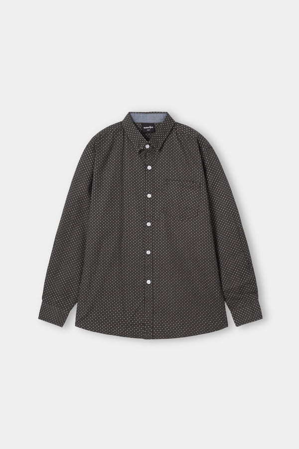Dark Micro-Dot Pattern Button-Down Shirt