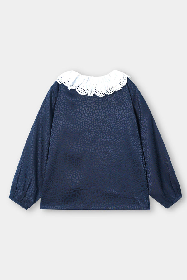 Girls Navy Blue Party Top – White Peter Pan Collar