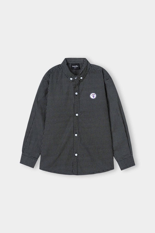 Casual Button-Down with Micro Pattern and Chest Badge