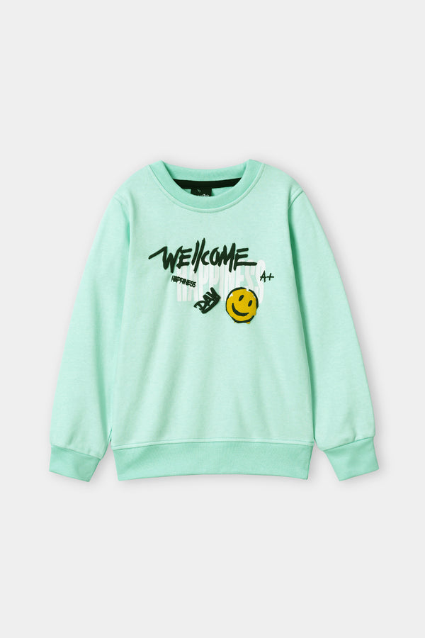 Mint Green “Welcome Happiness” Kids Sweatshirt