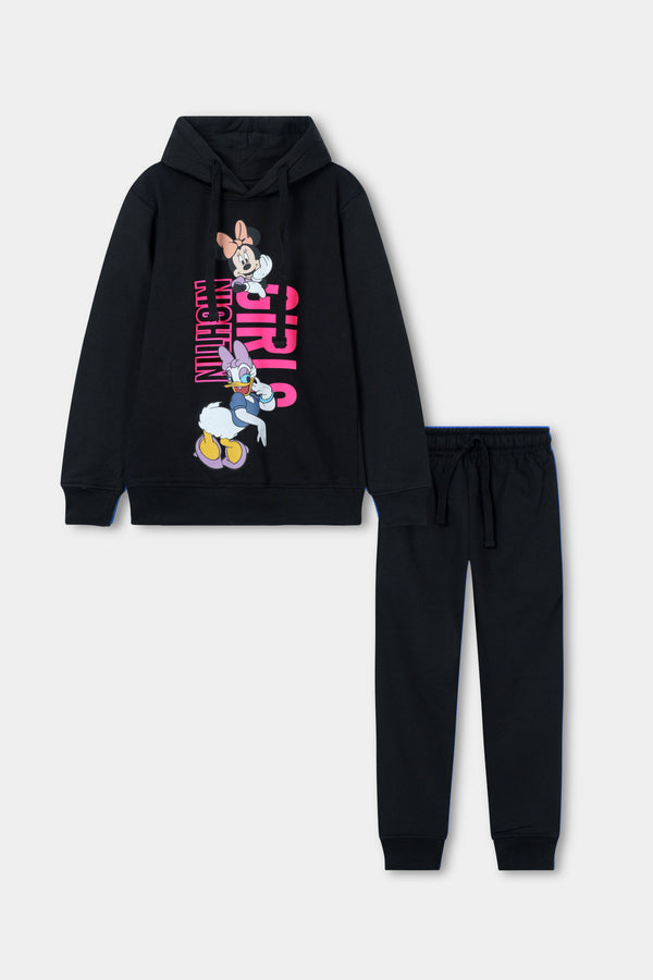 BLACK PRINTED HOODIE & TROUSER