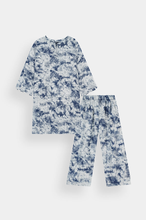 Blue Tie-Dye Kids Night Suit