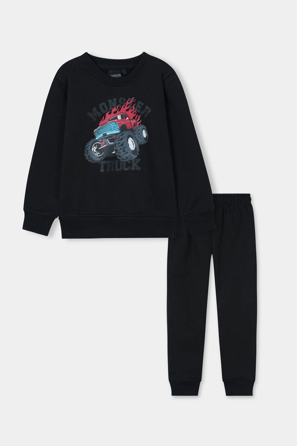 BLACK PRINTED SWEATSHIRT & TROUSER