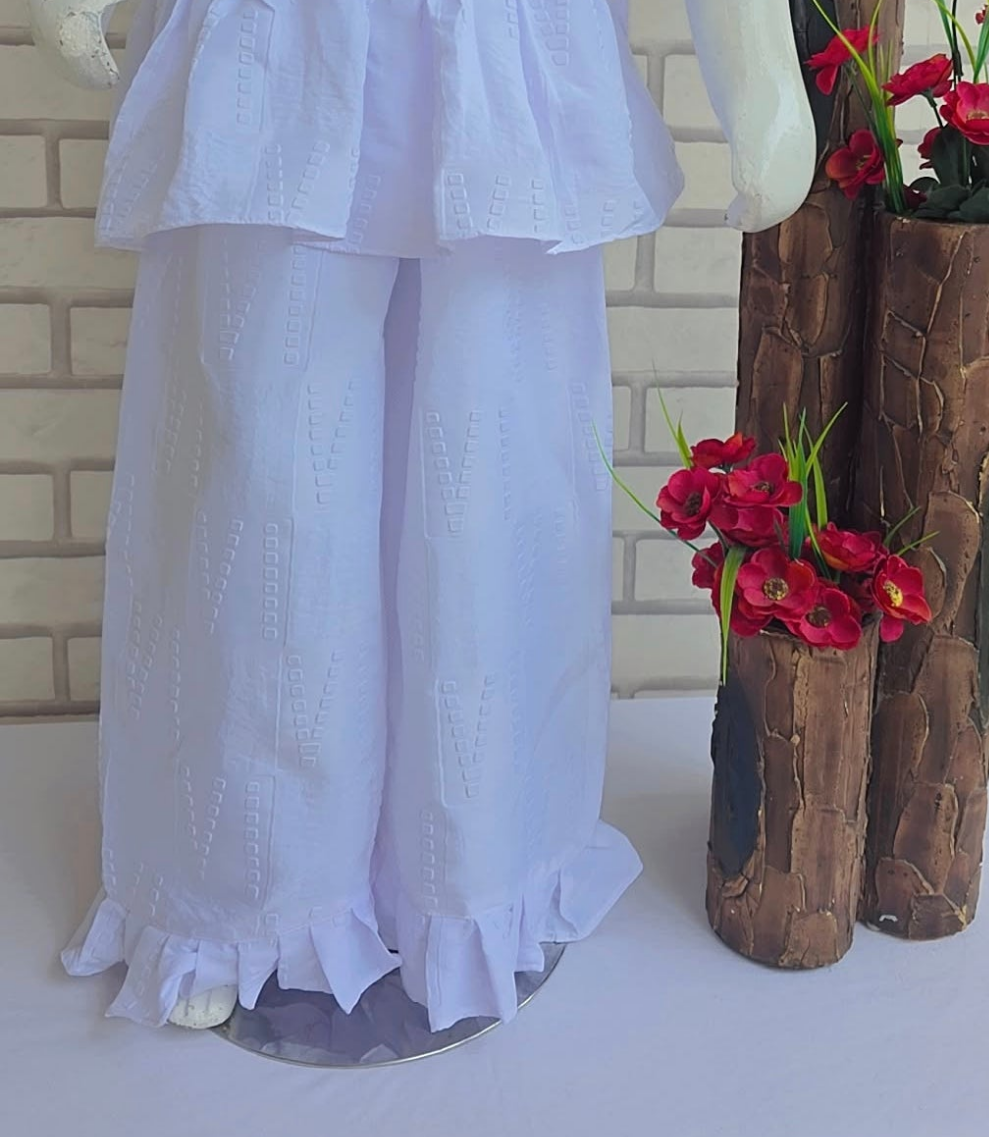 Girls  Handmade Work  White Peplum & Trouser Set