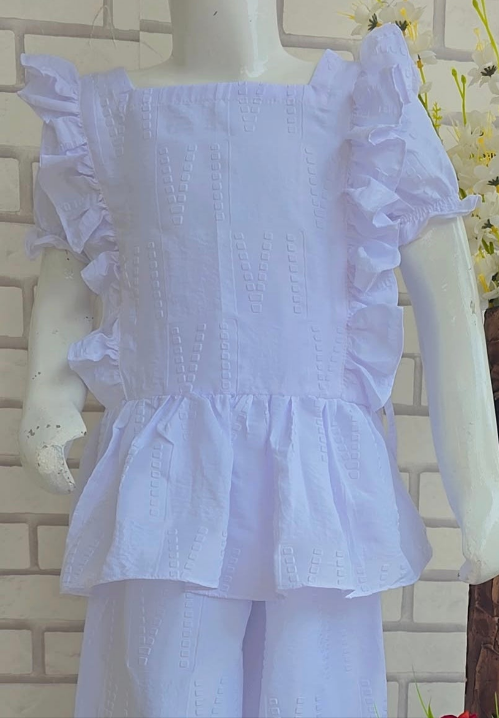 Girls  Handmade Work  White Peplum & Trouser Set