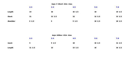 Size chart for boys' t-shirt and shirt with measurements on a white background