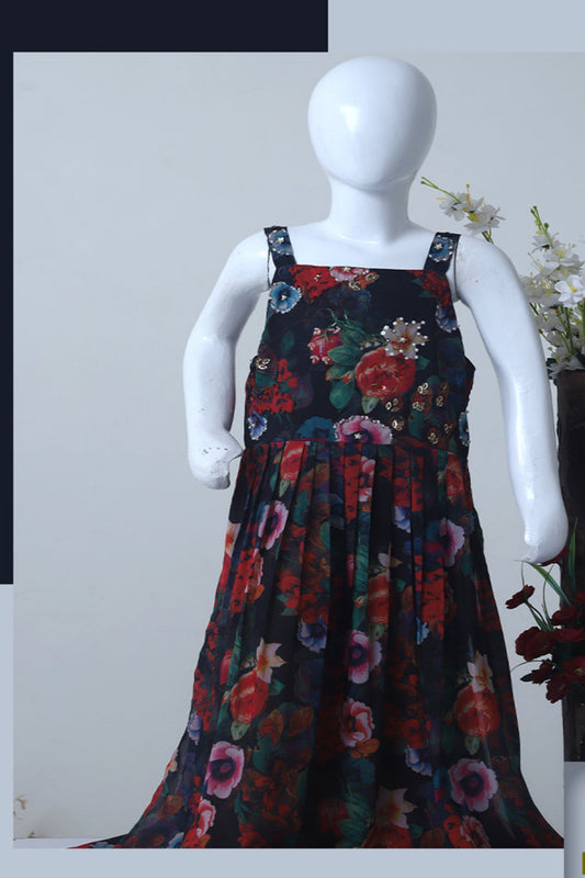 Floral dress on a mannequin against a white background