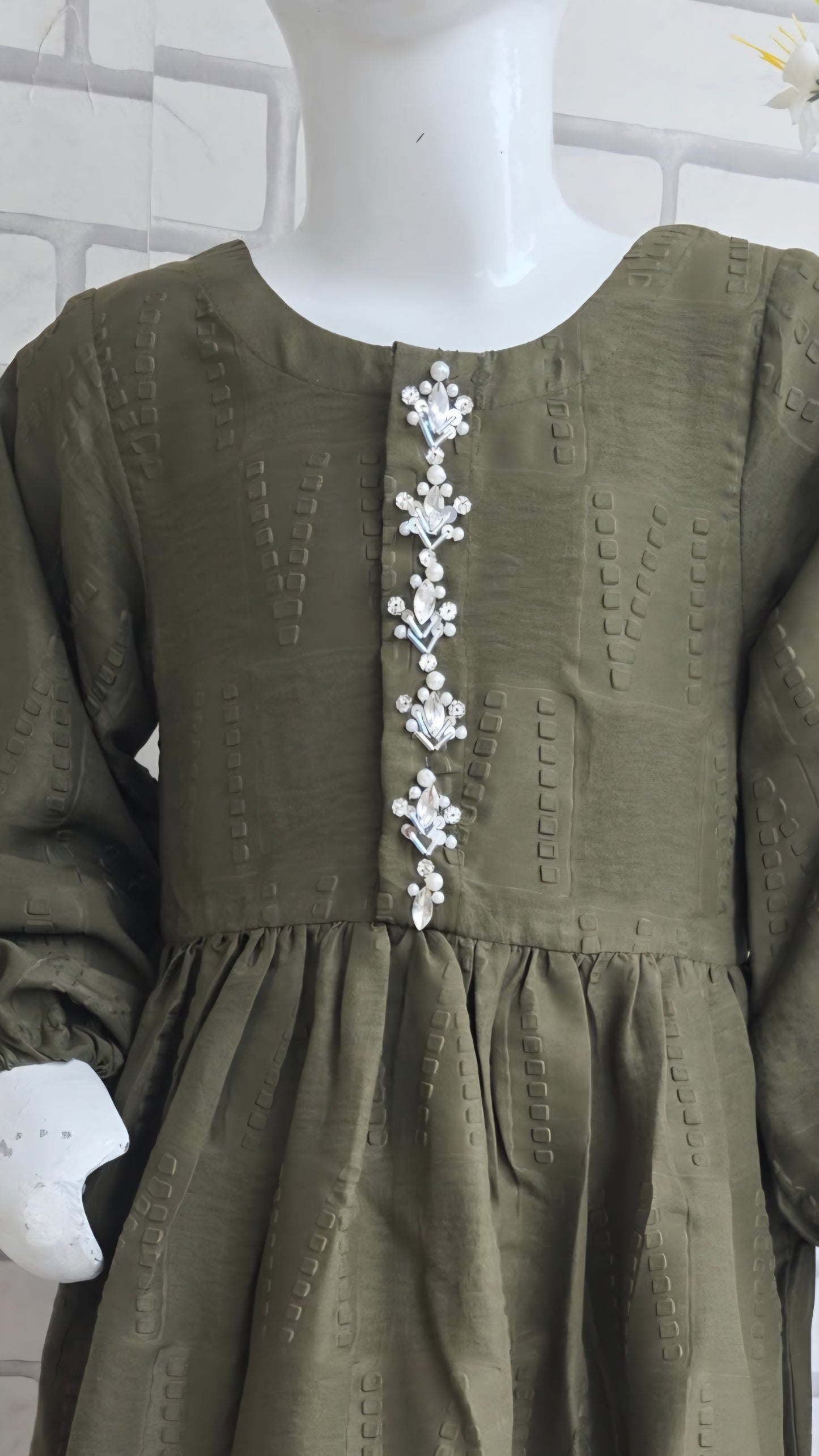 Girls  Handmade Work  Olive Embellished Frock