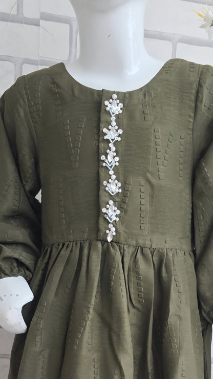 Girls  Handmade Work  Olive Embellished Frock