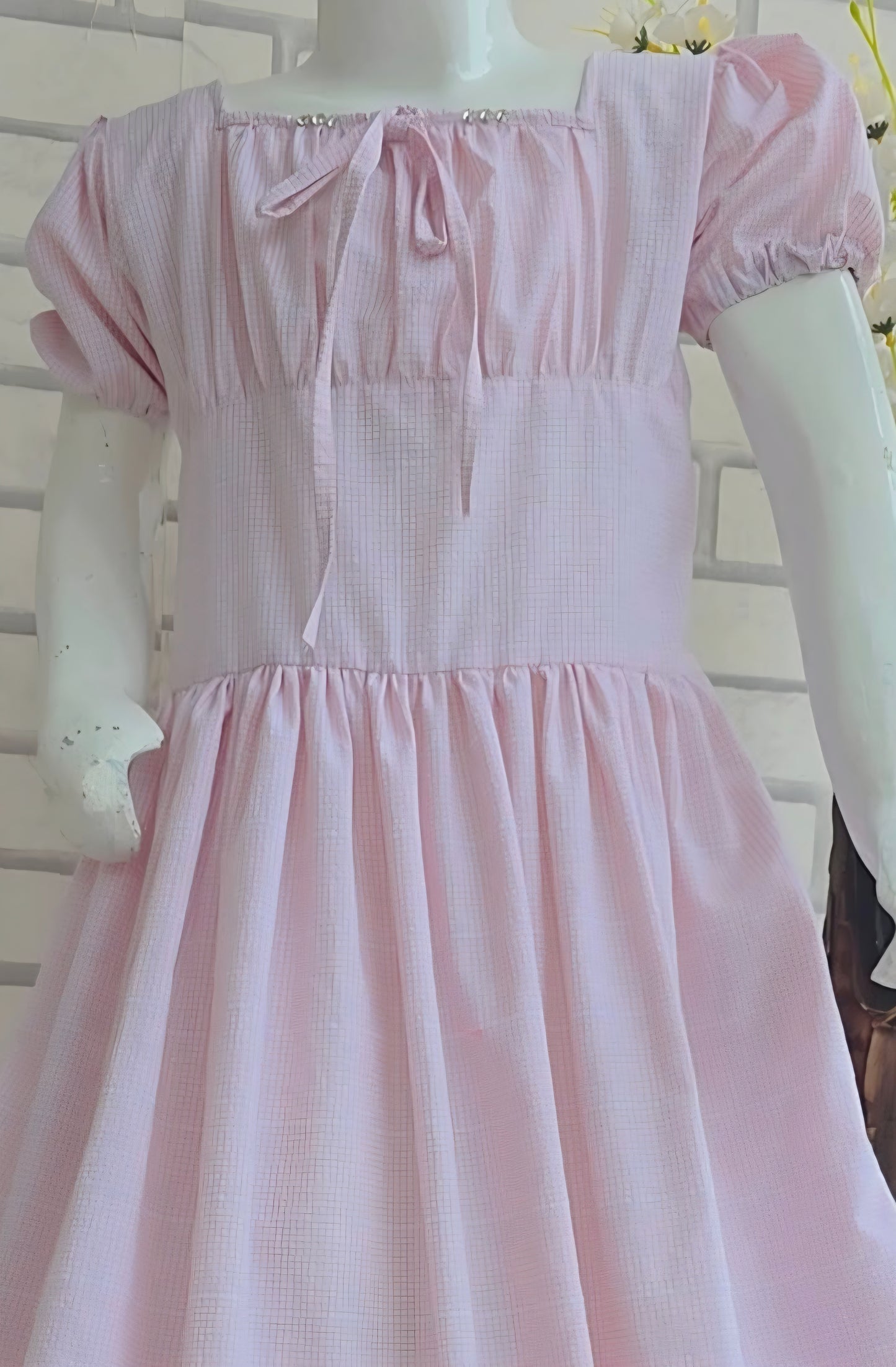 Girls  Handmade Work Pink bisection Frock