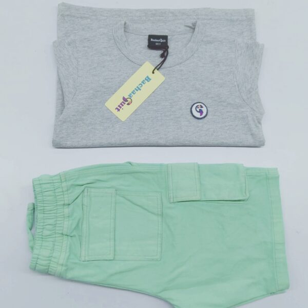 Boys' Grey T-Shirt & Light Green Cargo Shorts Set